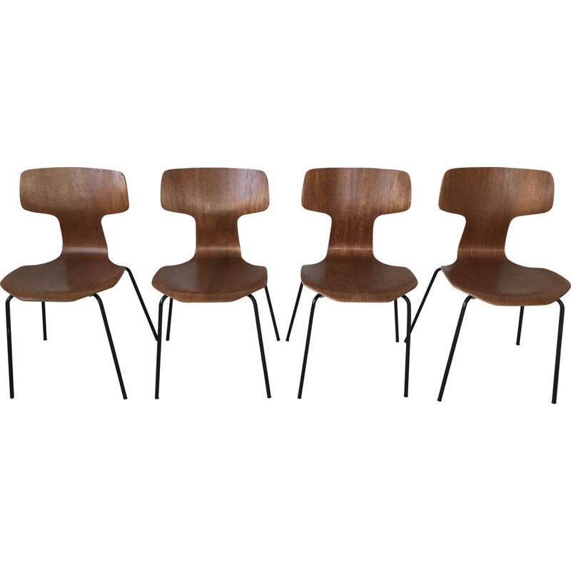 Lot de 4 chaises vintage Marteau par Arne Jacobsen pour Fritz Hansen 1970