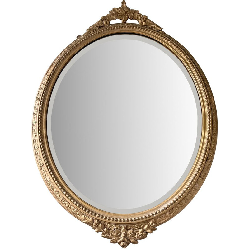 Vintage oval bevelled mirror with gold frame