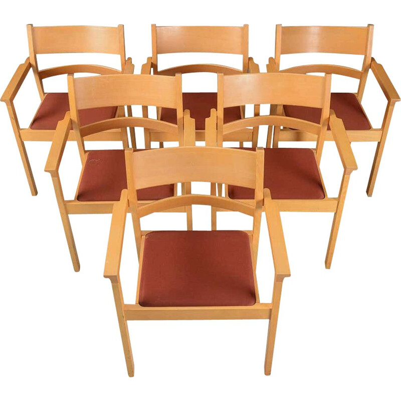 Set van 6 vintage beukenhouten fauteuils van Hans J. Wegner, Denemarken 1988