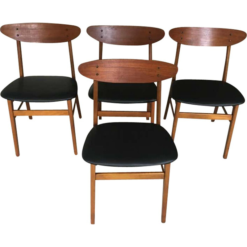 Set of 4 vintage teak and beech chairs Harlev by Farstrup, Denmark 1960