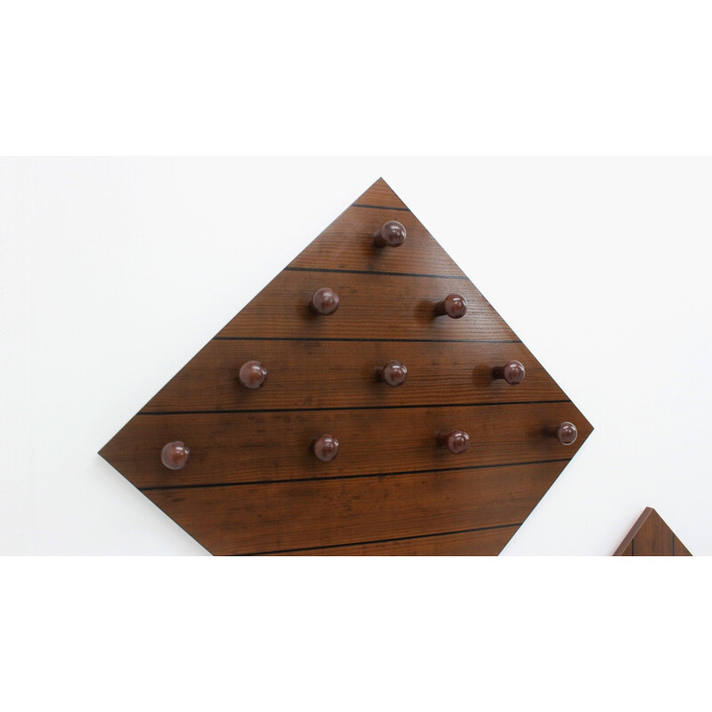 Pair of vintage wood hall hanger with shelf, 1970