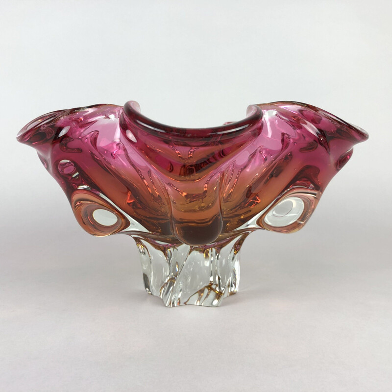 Bol vintage en verre d'art par Josef Hospodka pour la verrerie Chribska 1960