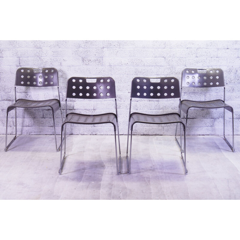 Set of 4 vintage Omstak Stacking Chairs by Rodney Kinsman for Bieffeplast 1970s