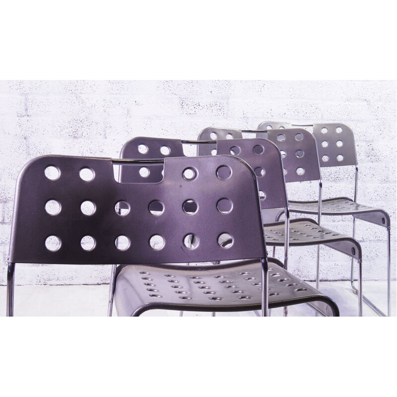 Lot de 4 chaises empilables vintage Omstak par Rodney Kinsman pour Bieffeplast 1970