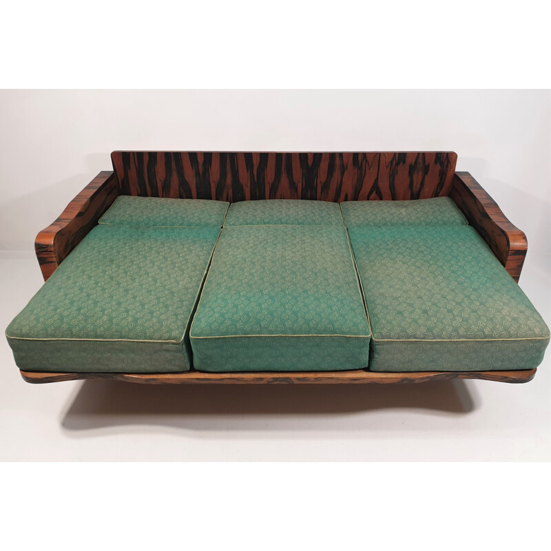 Vintage Art Deco Walnut Sofa Bed 1940s