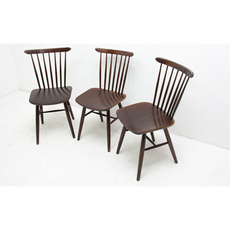 Conjunto de 3 cadeiras vintage por Antonín Säruman para Ton, Checoslováquia 60