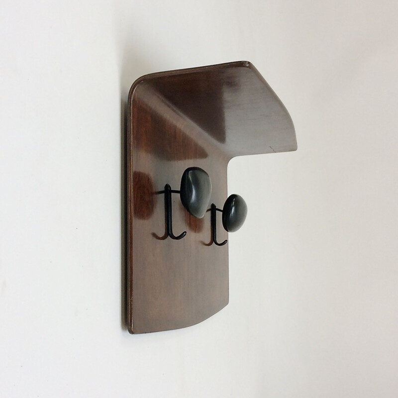 Vintage wooden and ceramic coat rack by Franco Campo and Carlo Graffi for Turino Home, Italy 1950