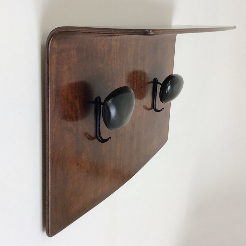 Vintage wooden and ceramic coat rack by Franco Campo and Carlo Graffi for Turino Home, Italy 1950