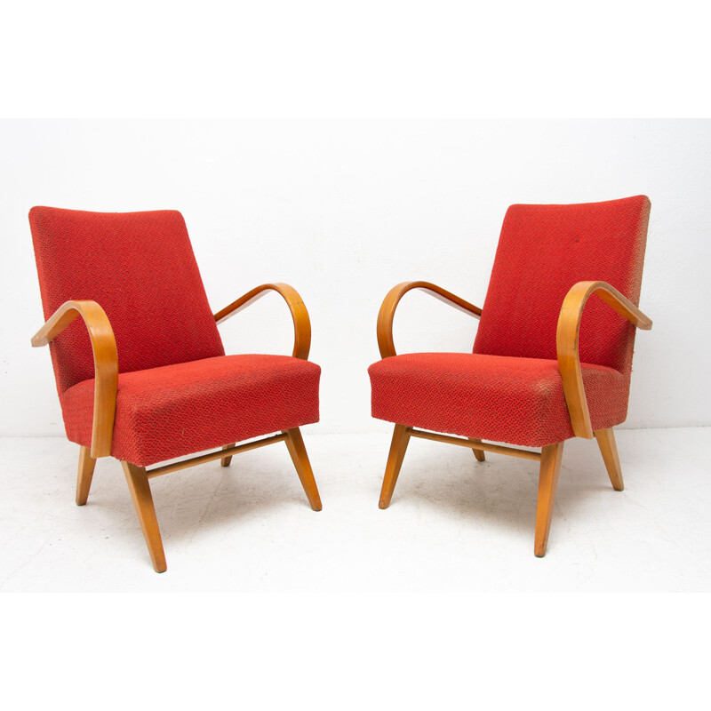Paar vintage gebogen houten fauteuils van Jaroslav Smídek, Tsjechoslowakije 1960