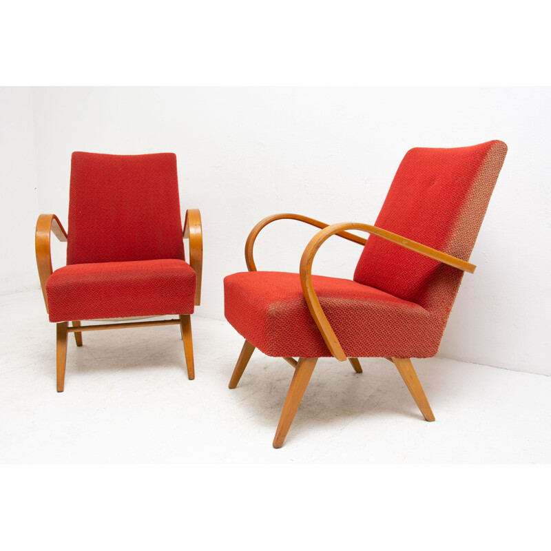 Paar vintage gebogen houten fauteuils van Jaroslav Smídek, Tsjechoslowakije 1960