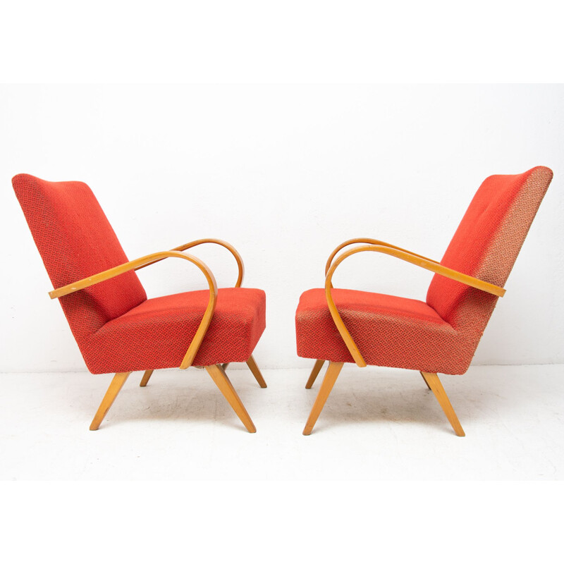 Paar vintage gebogen houten fauteuils van Jaroslav Smídek, Tsjechoslowakije 1960