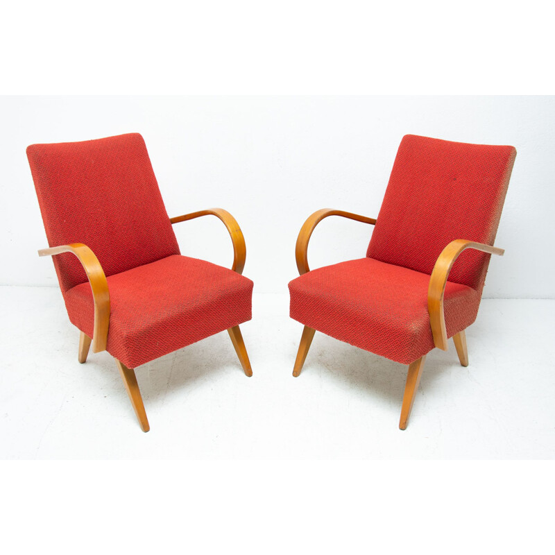 Paar vintage gebogen houten fauteuils van Jaroslav Smídek, Tsjechoslowakije 1960