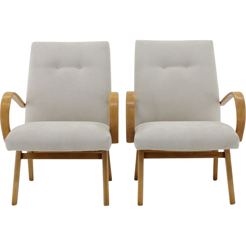 Pair of vintage beechwood armchairs Ton Thonet, Czechoslovakia, 1960