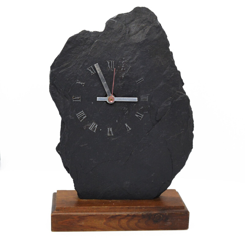 Vintage mantel clock in natural stone, Belgium 1980