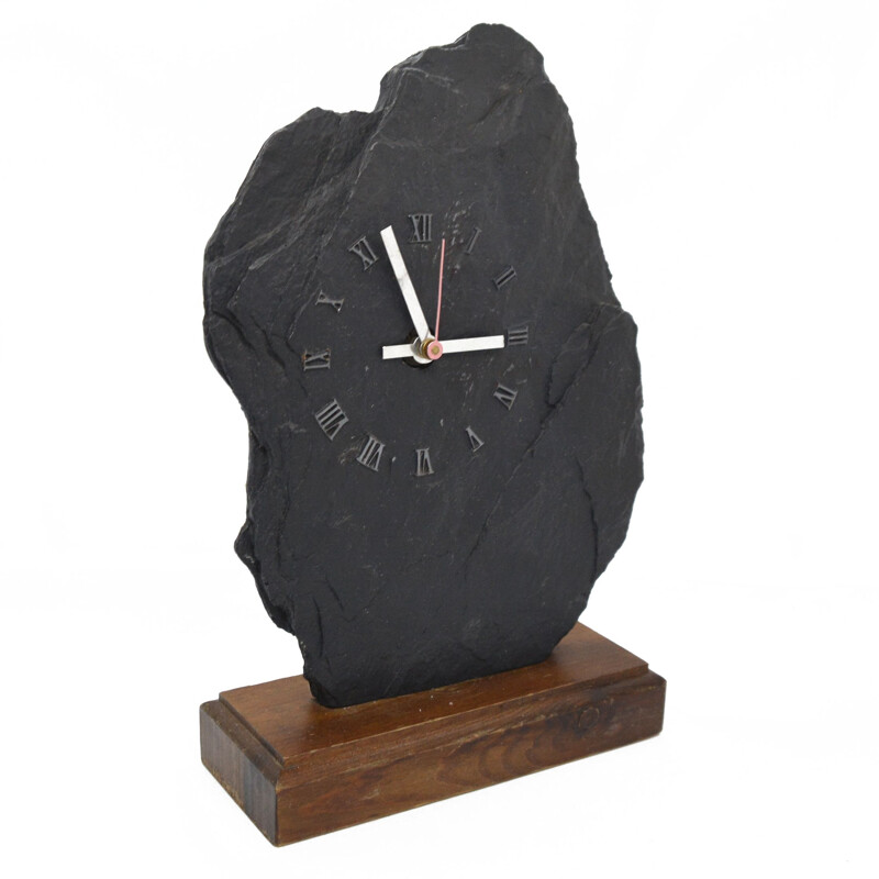 Reloj de chimenea vintage de piedra natural, Bélgica 1980