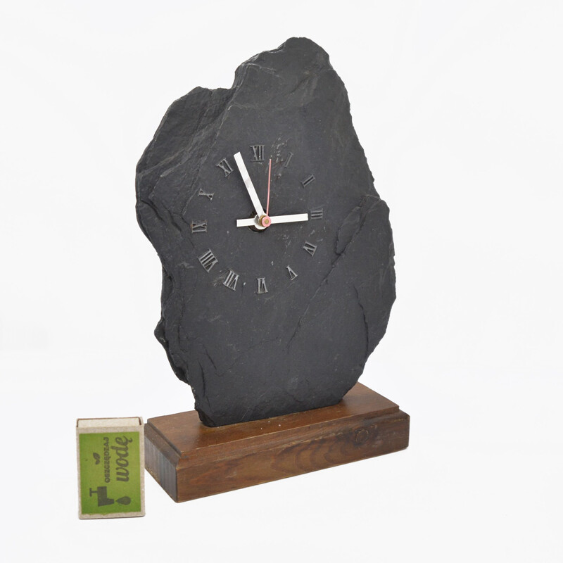 Vintage mantel clock in natural stone, Belgium 1980