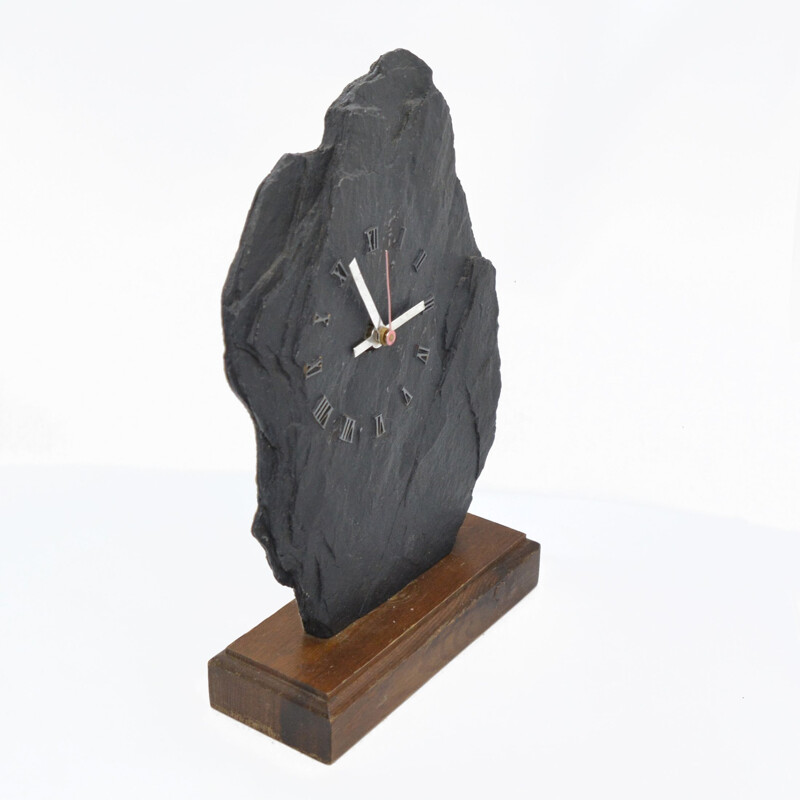 Vintage mantel clock in natural stone, Belgium 1980