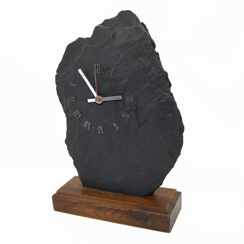 Relógio de lareira de pedra natural Vintage, Bélgica 1980