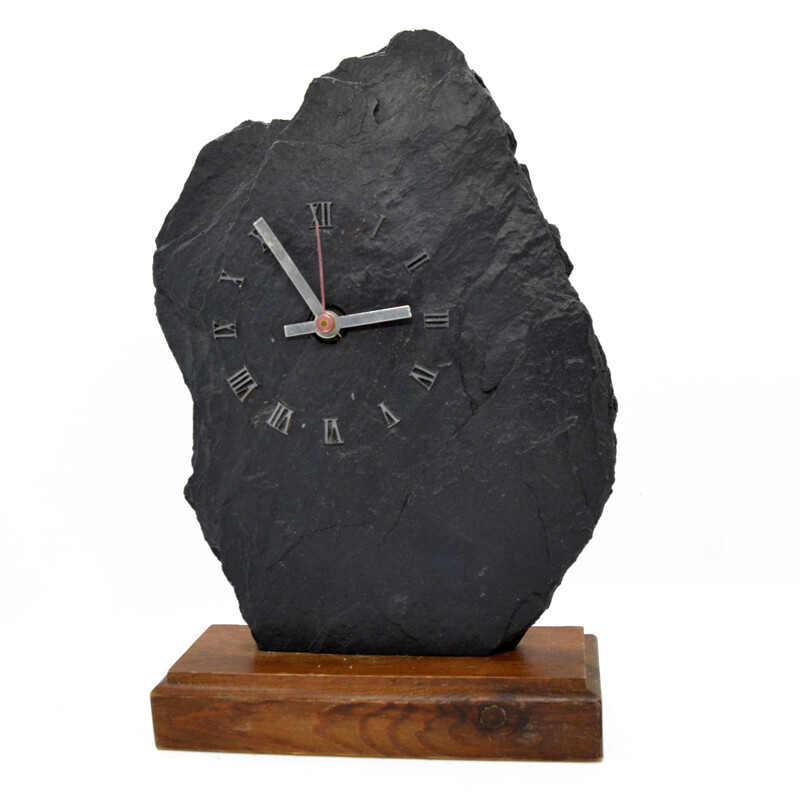 Vintage mantel clock in natural stone, Belgium 1980