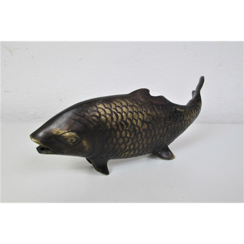 Figurine vintage poisson en laiton, 1980