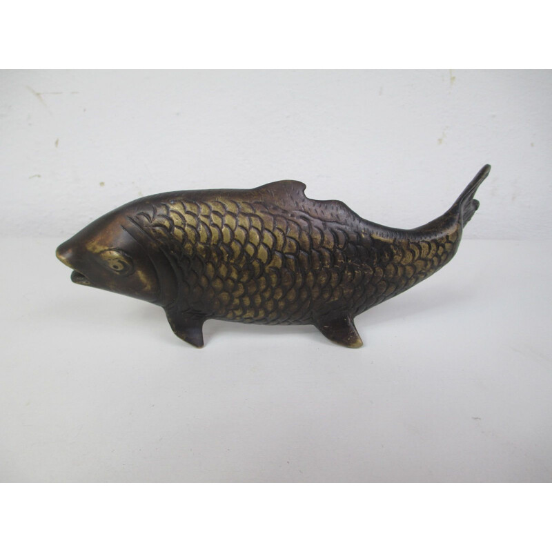Figurine vintage poisson en laiton, 1980