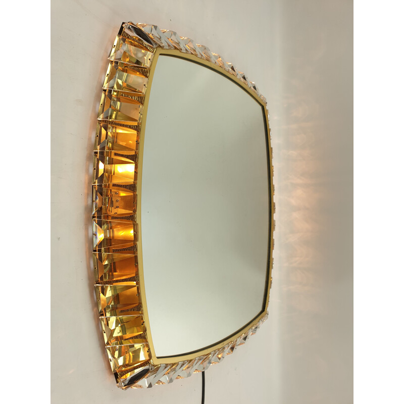Espejo de luz vintage de latón y cristal de Palwa, 1970