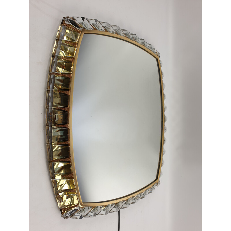 Vintage brass and crystal glass mirror by Palwa, 1970