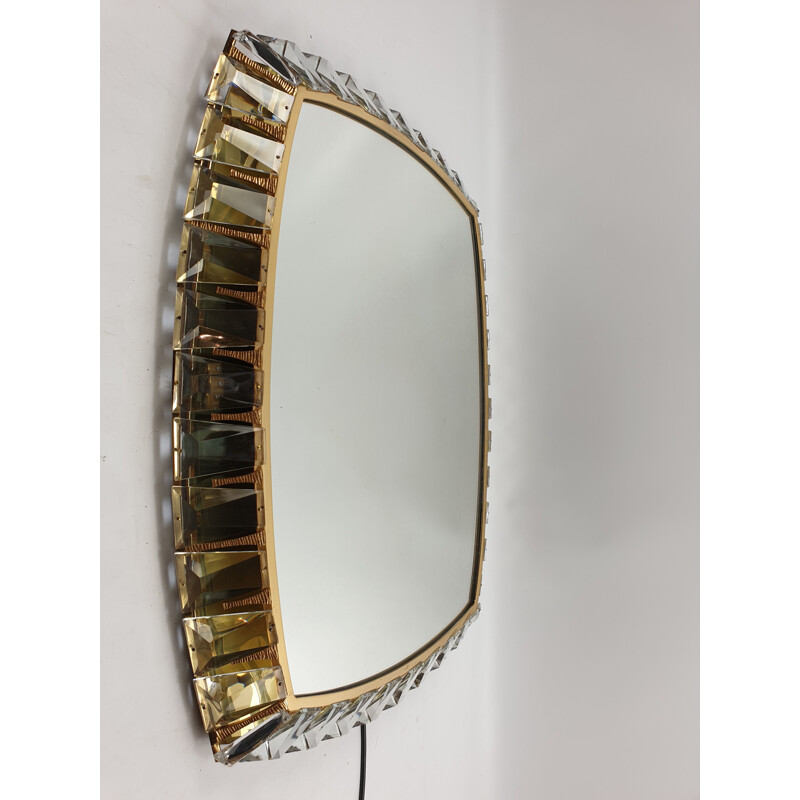 Vintage brass and crystal glass mirror by Palwa, 1970