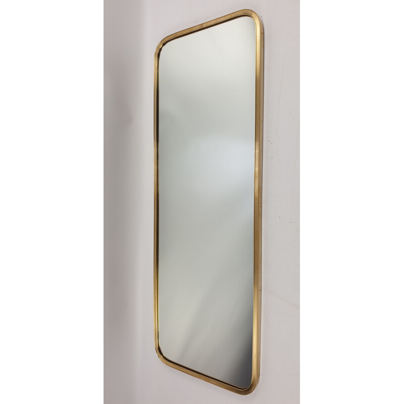 Vintage wall mirror in crystal with brass frame, Italian 1950s