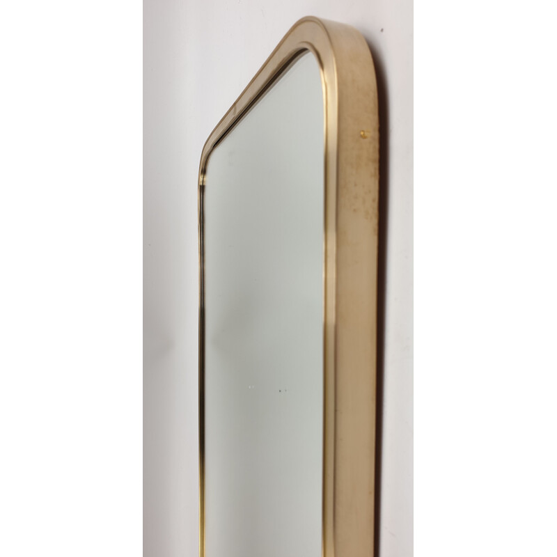 Vintage wall mirror in crystal with brass frame, Italian 1950s