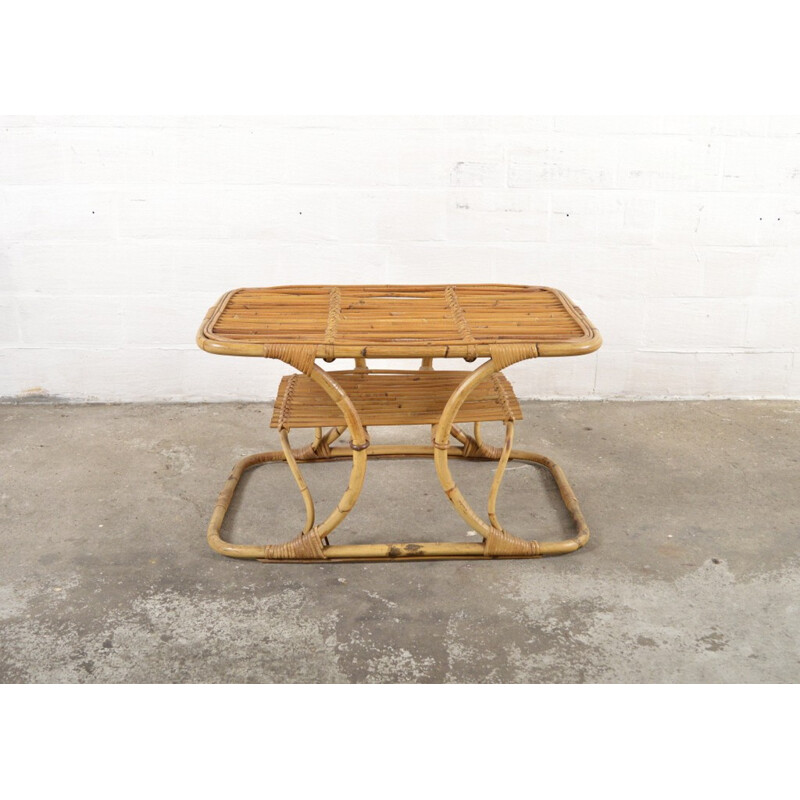 Set of chairs and coffee table in rattan - 1950s