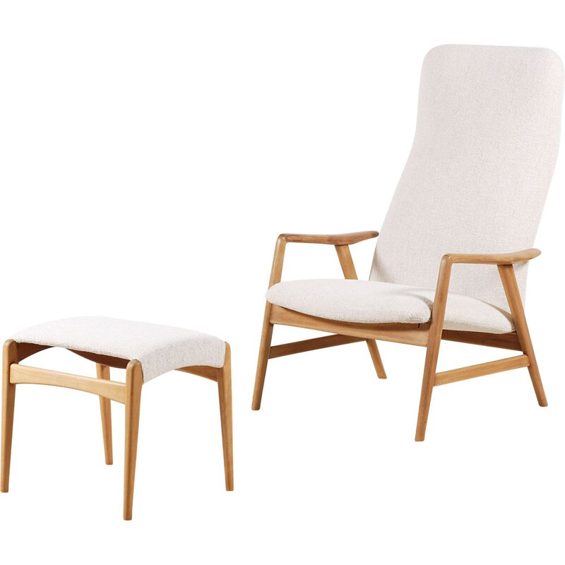 Fauteuil vintage et son repose pieds d'Alf Svensson pour Fritz Hansen 1960