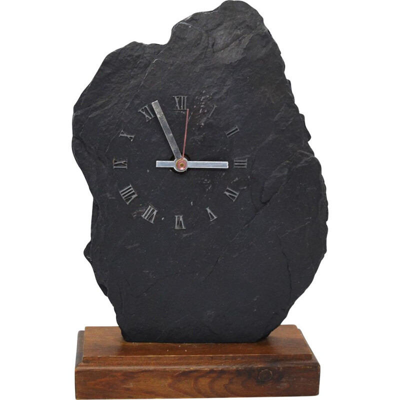 Relógio de lareira de pedra natural Vintage, Bélgica 1980