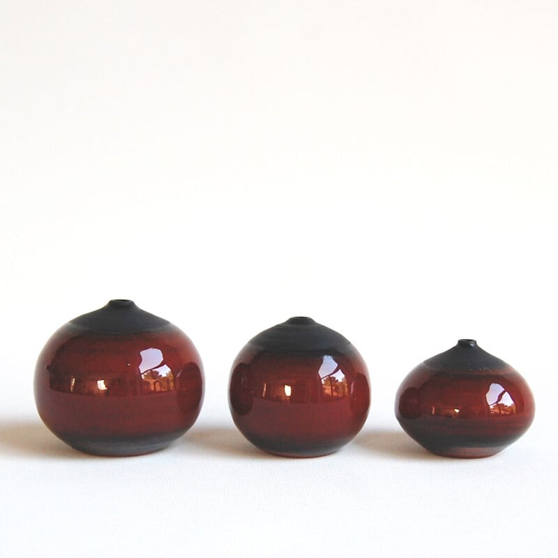 Lot de 3 céramiques vintage miniatures rouges et noires de Antonio Lampecco