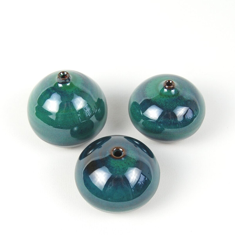 Trio of vintage miniature green ceramics by Antonio Lampecco