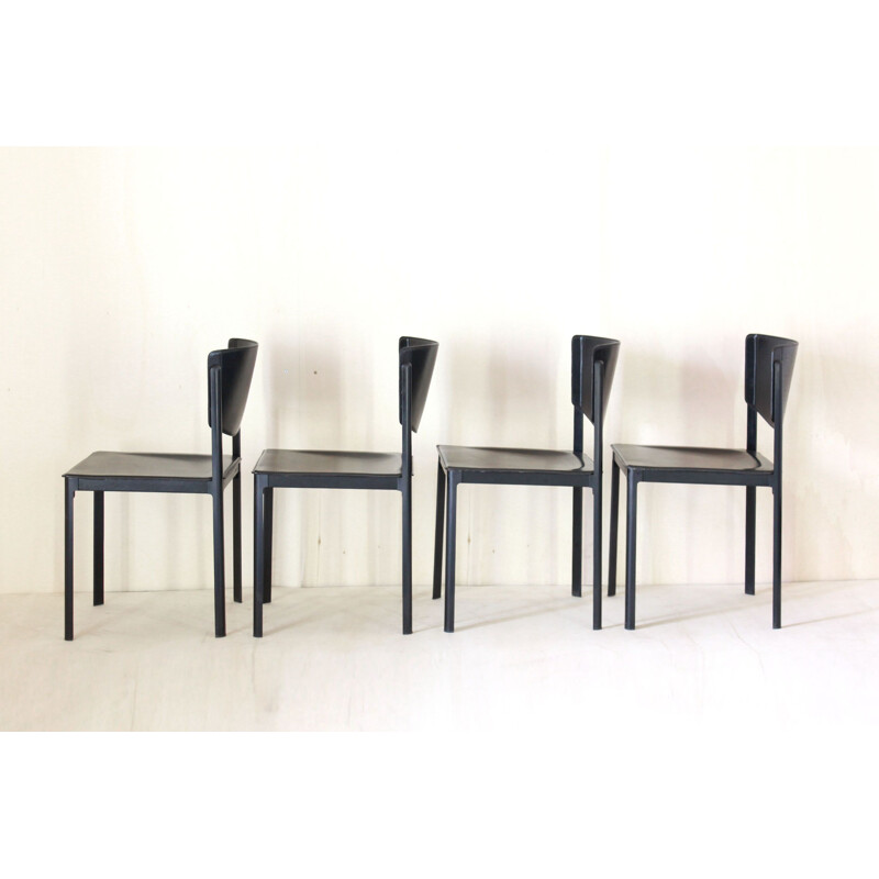 Vintage Postmodern Black Leather Dining Chairs By Matteo Grassi 1980s