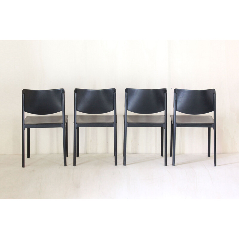 Chaises vintage postmodernes en cuir noir par Matteo Grassi 1980