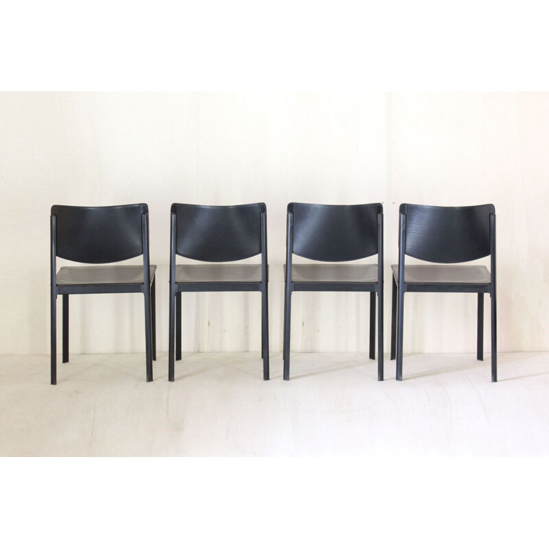 Vintage Postmodern Black Leather Dining Chairs By Matteo Grassi 1980s