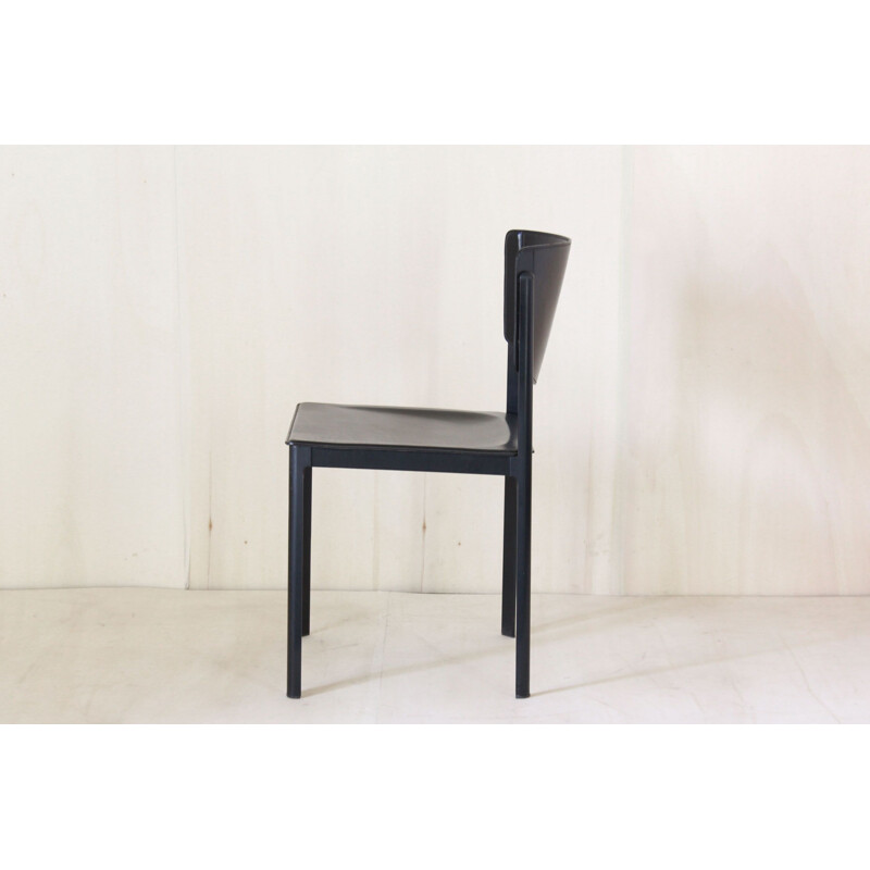 Vintage Postmodern Black Leather Dining Chairs By Matteo Grassi 1980s