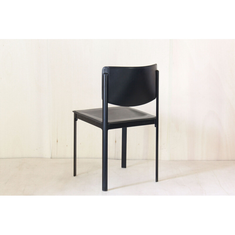 Vintage Postmodern Black Leather Dining Chairs By Matteo Grassi 1980s