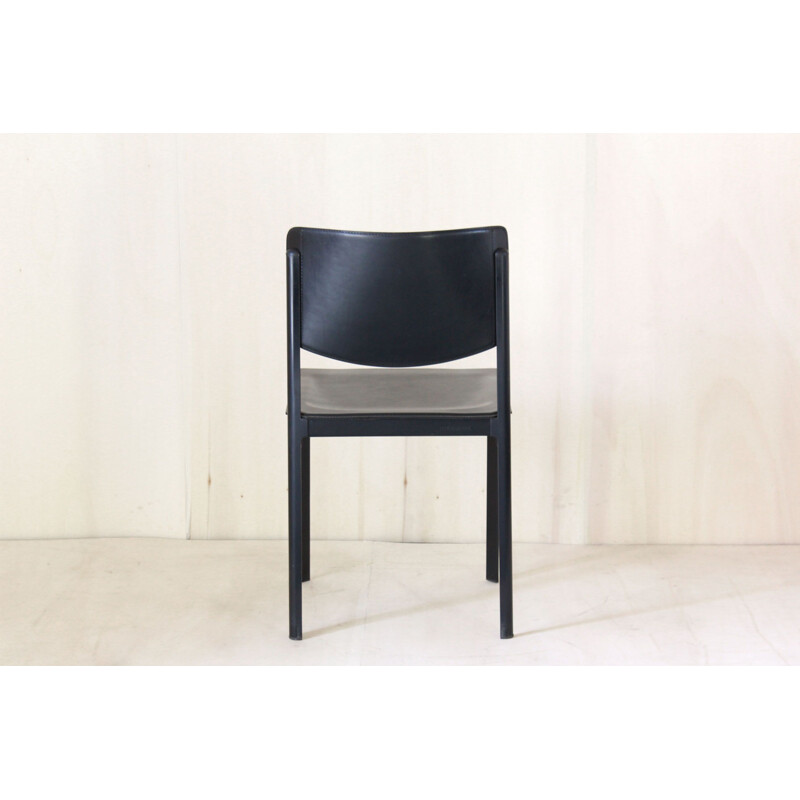 Vintage Postmodern Black Leather Dining Chairs By Matteo Grassi 1980s