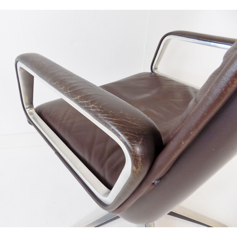 Vintage Wilkhahn Delta 2000 brown leather armchair by Delta 1968s