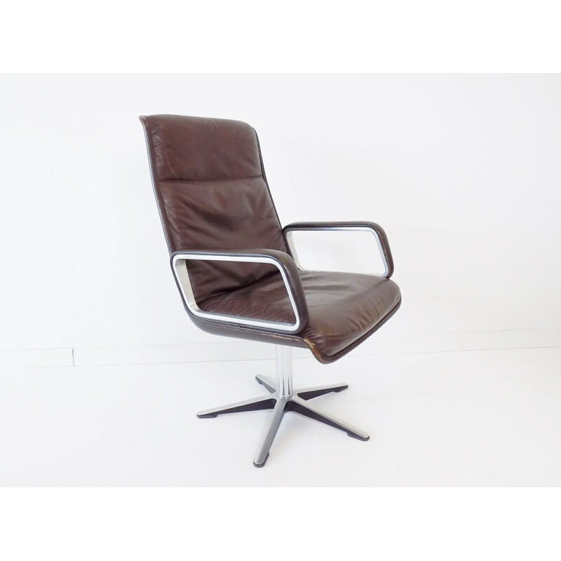 Vintage Wilkhahn Delta 2000 brown leather armchair by Delta 1968s