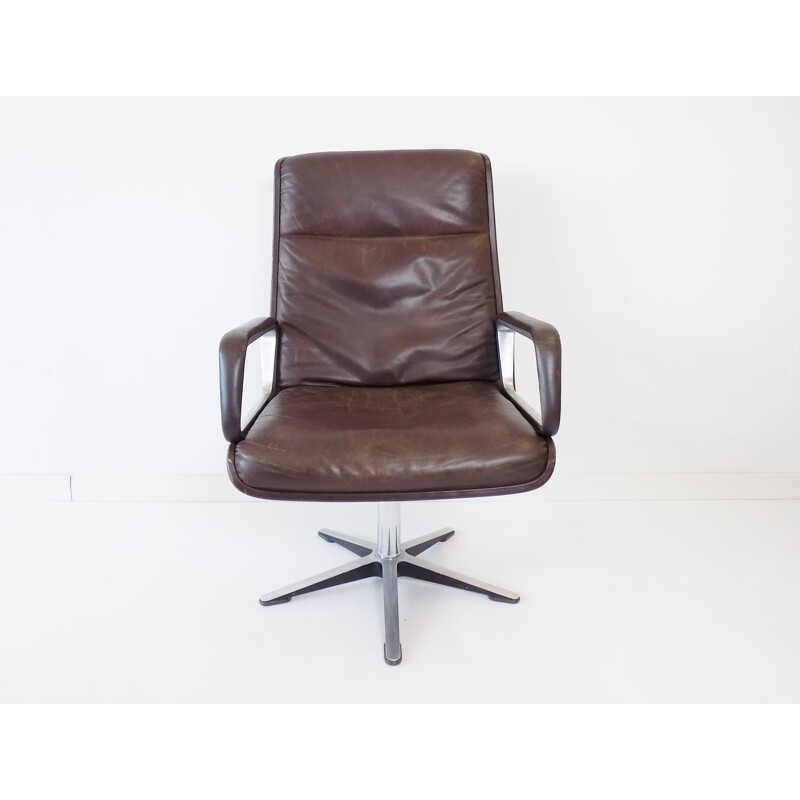 Vintage Wilkhahn Delta 2000 brown leather armchair by Delta 1968s