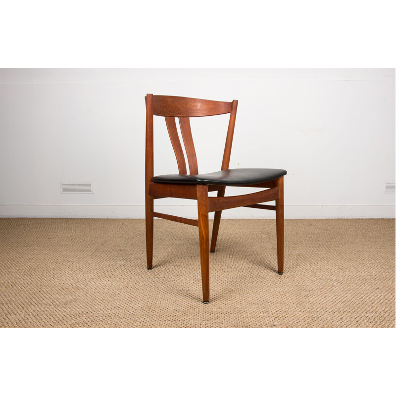 Set of 4 vintage teak and black skai chairs by Carl Ewent Ekström for Vejle Stole, Denmark 1960