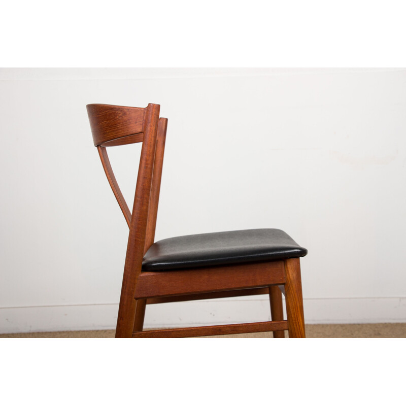 Set of 4 vintage teak and black skai chairs by Carl Ewent Ekström for Vejle Stole, Denmark 1960