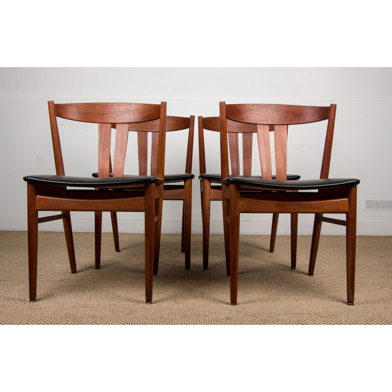 Set of 4 vintage teak and black skai chairs by Carl Ewent Ekström for Vejle Stole, Denmark 1960