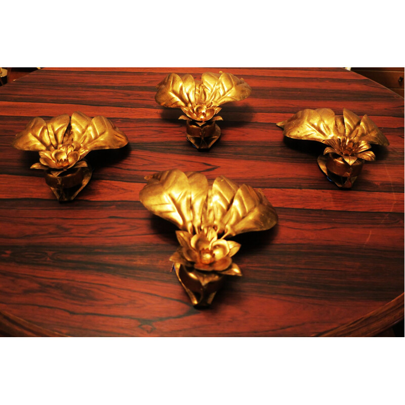 Set of 4 gold-plated vintage wall lights by Hans Kögl 1970