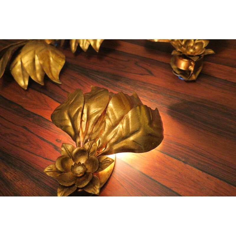 Set of 4 gold-plated vintage wall lights by Hans Kögl 1970