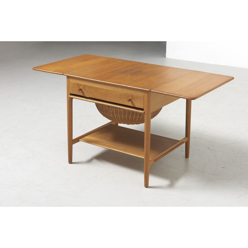 Vintage oak sewing table AT-33 by H. J. Wegner for Andreas Tuck, Denmark 1950